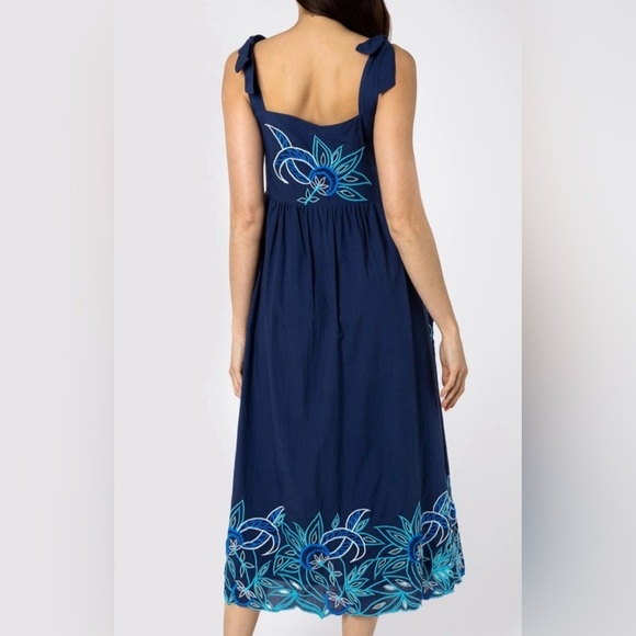 NEW Juliet Dunn Tie Shoulder Dress in INDIGO/BLUE MULTI 10 - Picture 12 of 13